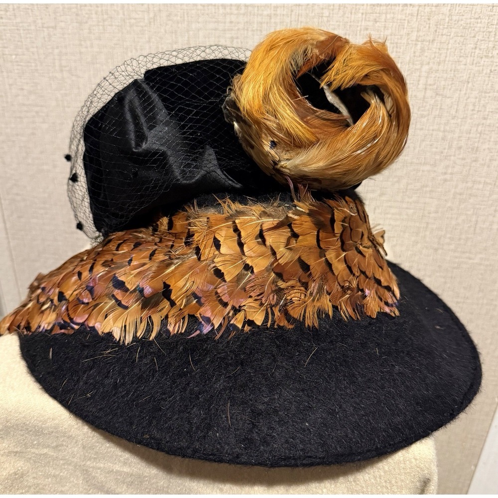 Vintage Hat Lot 3pc Feather Fascinator Black Velvet Net Veil Millinery